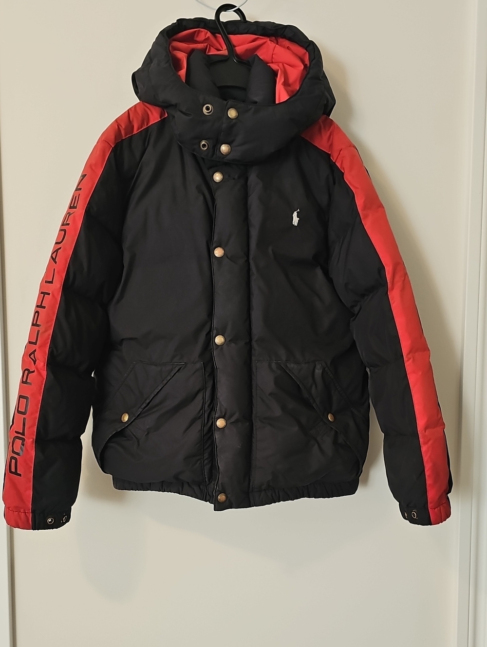 Polo Ralph Lauren | Boy's Black And Red Down Filled Puffer Jacket|Removable Hood